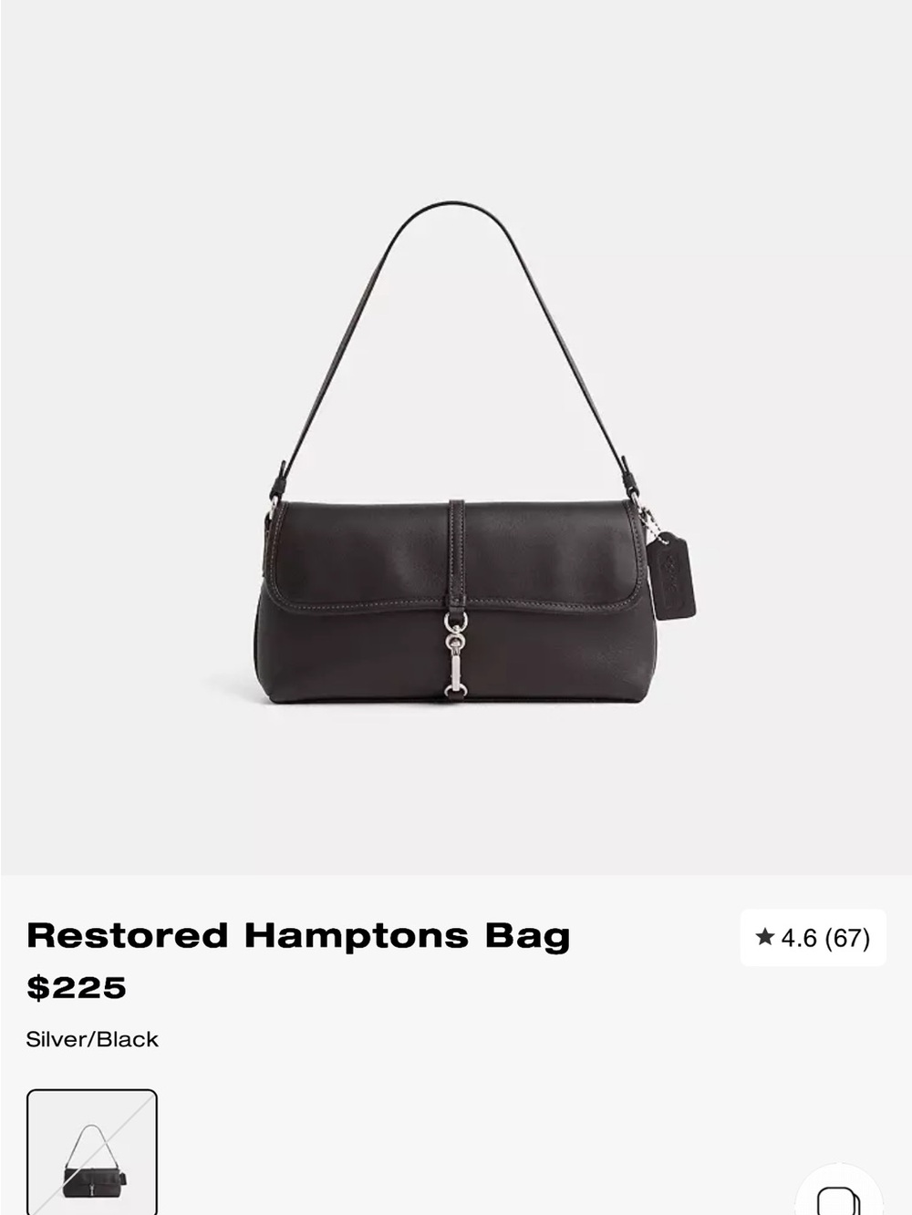 Coach Restored Hamptons Black Shoulder Bag with Silver Hardware